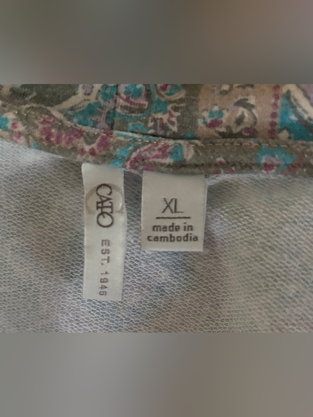 Cato Paisley Patchwork Open-Front Shrug in Teal, Mauve & Gold - Picture 3 of 3